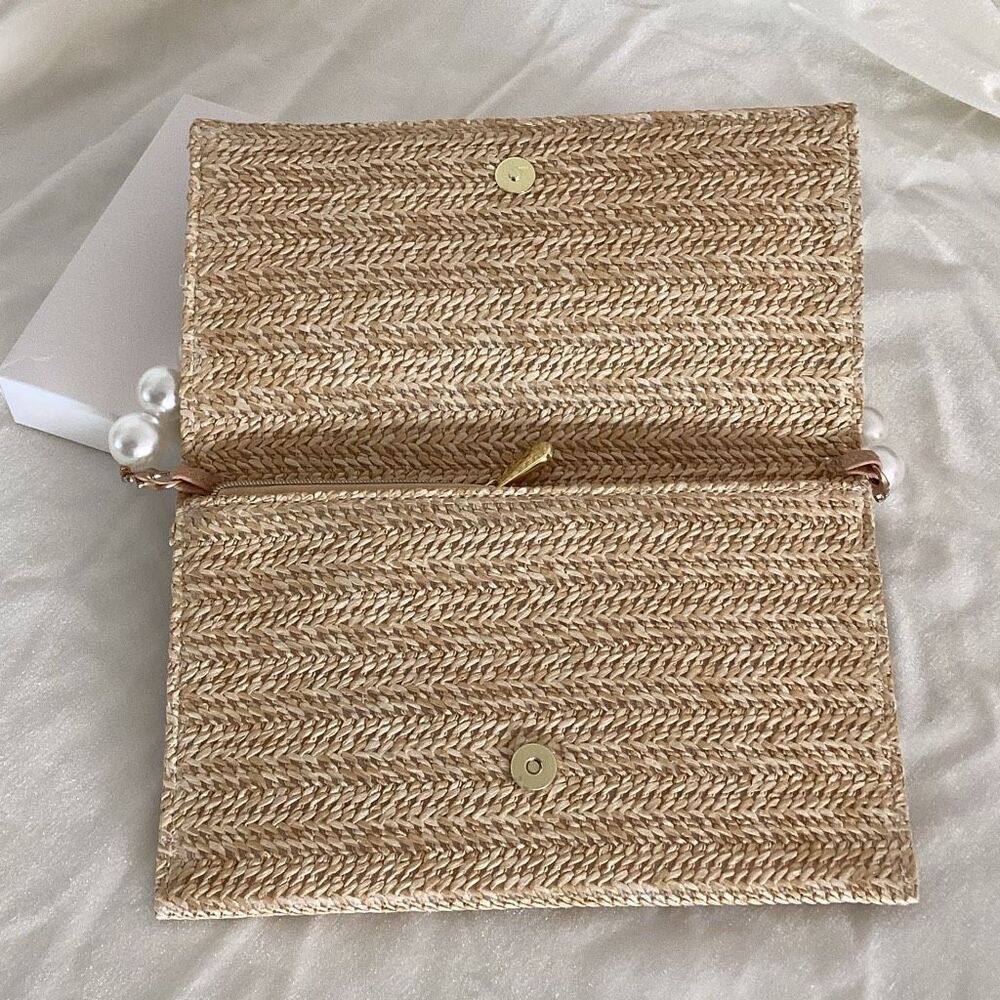NIB Christian Dior Raffia Clutch Purse w/ Pearl Handle GWP Lip Samples Rattan - Picture 4 of 6